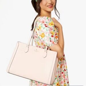 Kate Spade Madison Saffiano East West Leather Laptop Tote Conch Pink New